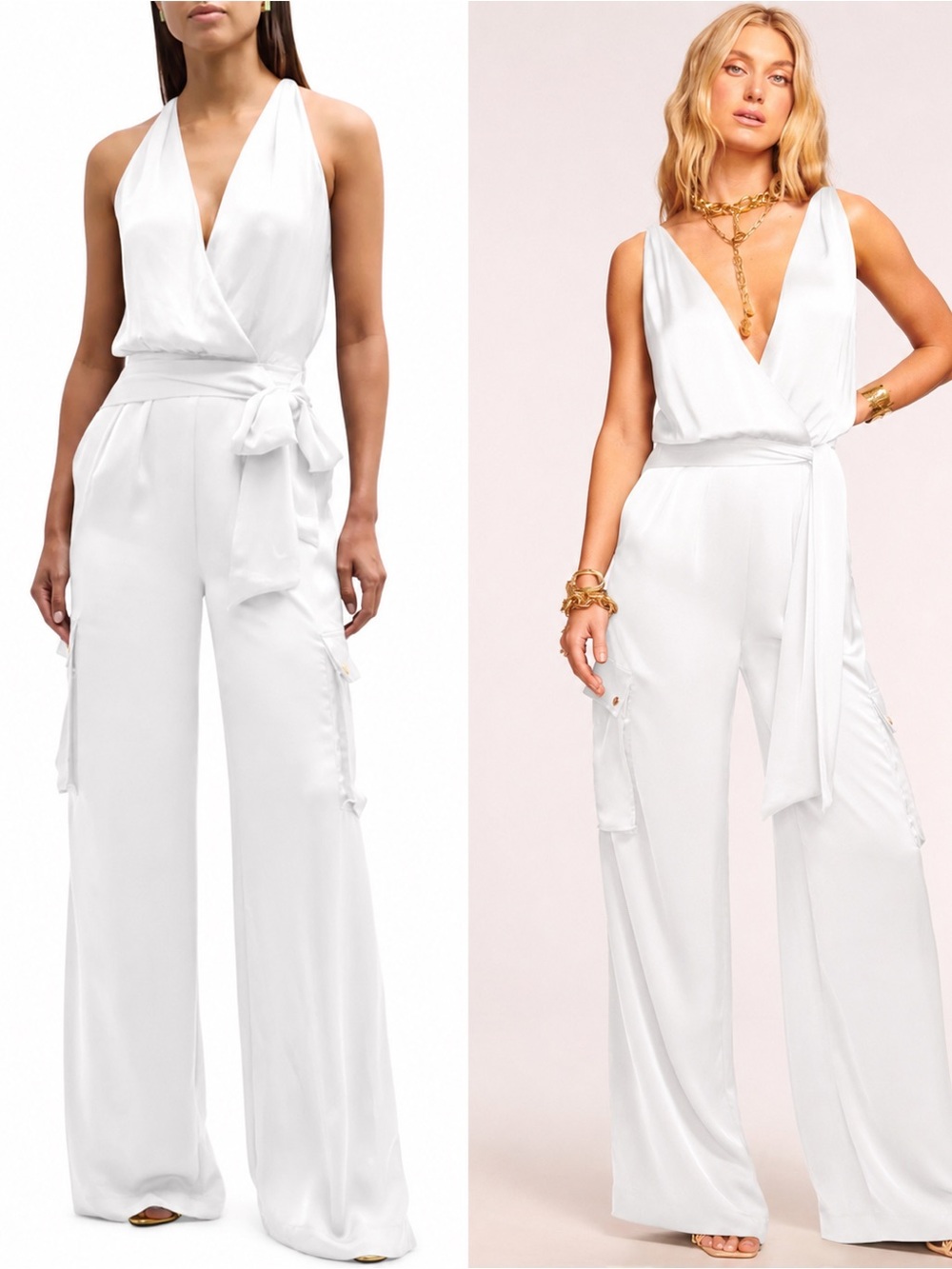 Ramy Brook $585 Savannah Satin Cargo Jumpsuit